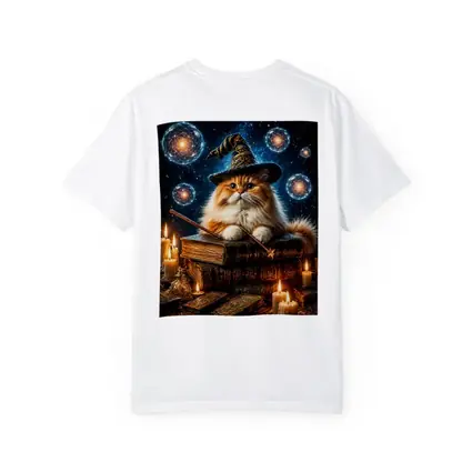 Wizard Cat With Magic Wand And Books