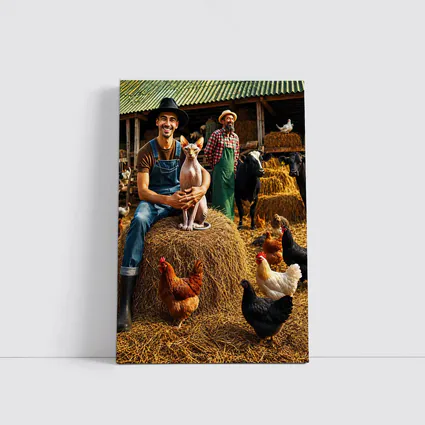 Sphynx Cat Farmer Barn Chickens Hay