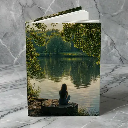 Girl Sitting Alone By Peaceful Lake