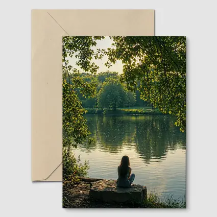 Girl Sitting Alone By Peaceful Lake
