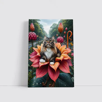 Norwegian Forest Cat Resting on Giant Flower