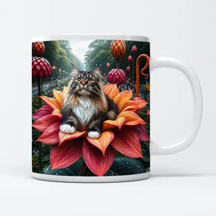 Norwegian Forest Cat Resting on Giant Flower