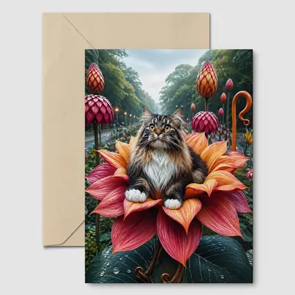 Norwegian Forest Cat Resting on Giant Flower
