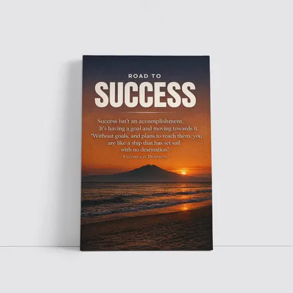Road To Success Motivational Sunset Beach Quote