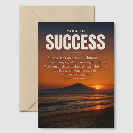 Road To Success Motivational Sunset Beach Quote