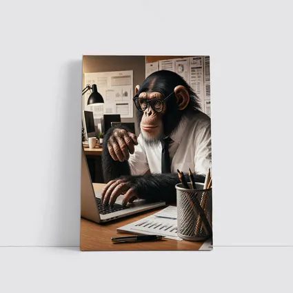 Chimpanzee Working At Office Desk