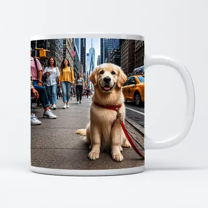 Golden Retriever Puppy Sitting New York City Street