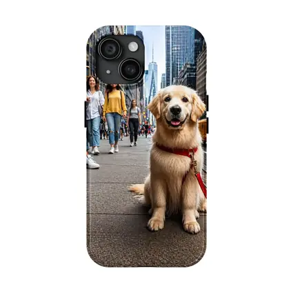 Golden Retriever Puppy Sitting New York City Street