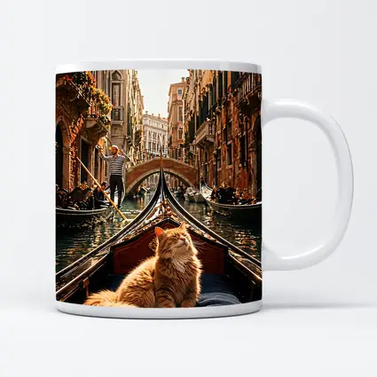 Ginger Cat Riding Gondola Venice Canal