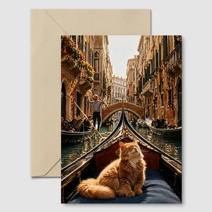 Ginger Cat Riding Gondola Venice Canal