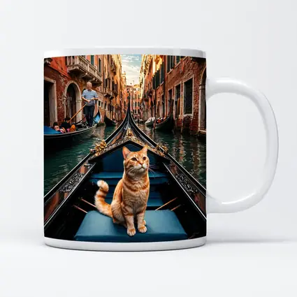 Ginger Cat Riding Gondola Venice Canal