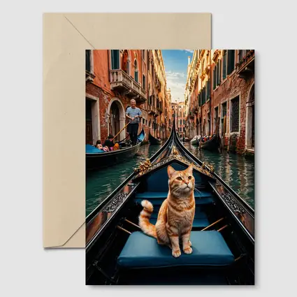 Ginger Cat Riding Gondola Venice Canal