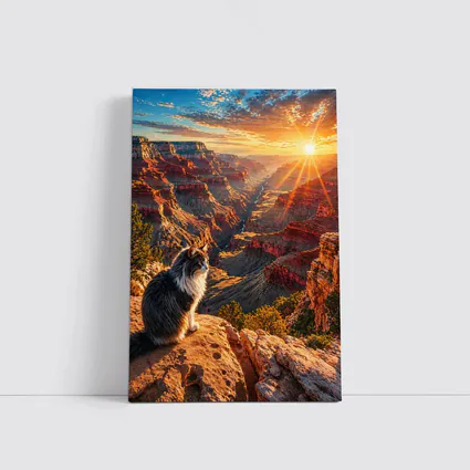 Cat Sitting At Grand Canyon Sunset View