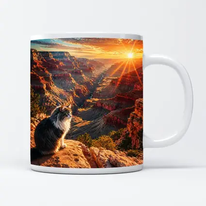Cat Sitting At Grand Canyon Sunset View