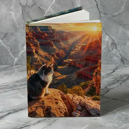Cat Sitting At Grand Canyon Sunset View