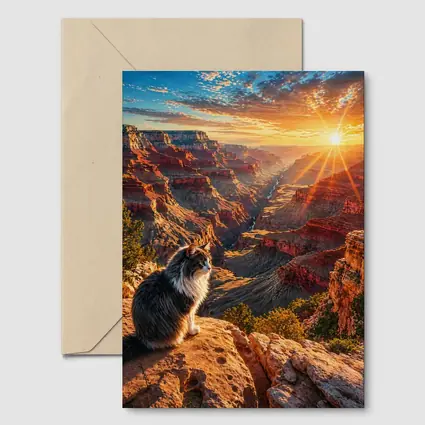 Cat Sitting At Grand Canyon Sunset View