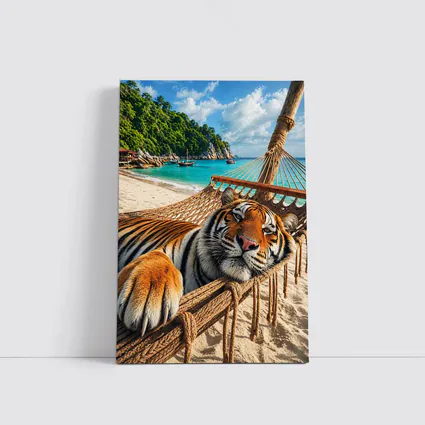 Tiger Relaxing in Hammock Tropical Beach