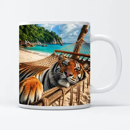 Tiger Relaxing in Hammock Tropical Beach