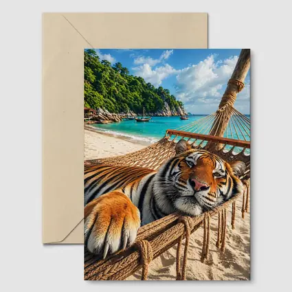 Tiger Relaxing in Hammock Tropical Beach