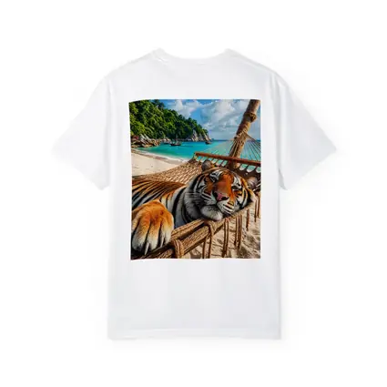 Tiger Relaxing in Hammock Tropical Beach