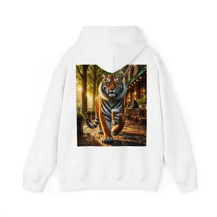 Tiger Holding Coffee Cup Cafe Street