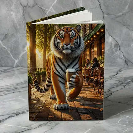 Tiger Holding Coffee Cup Cafe Street