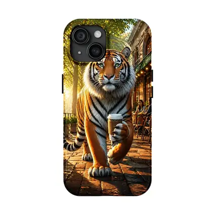 Tiger Holding Coffee Cup Cafe Street