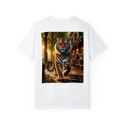 Tiger Holding Coffee Cup Cafe Street