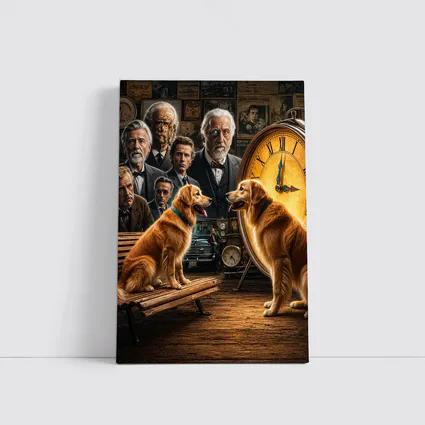 Golden Retrievers Men Vintage Clock Scene