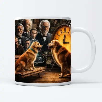 Golden Retrievers Men Vintage Clock Scene
