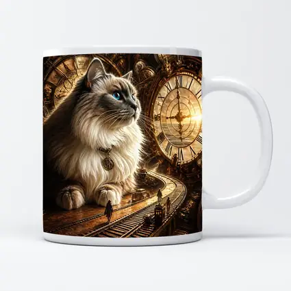 Ragdoll Cat Steampunk Clocks Fantasy Scene