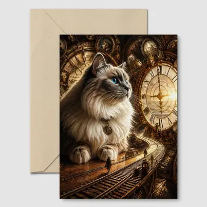 Ragdoll Cat Steampunk Clocks Fantasy Scene
