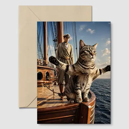 Tabby Cat Sailing Ship Ocean Adventure