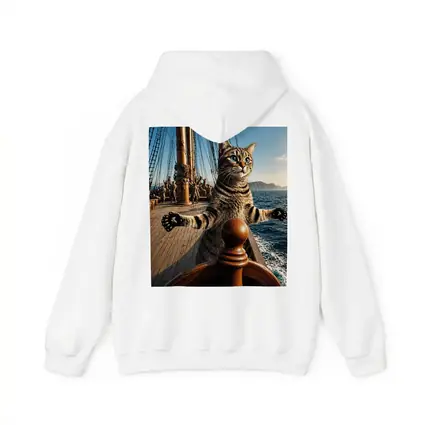 Tabby Cat Steering Ship On Ocean