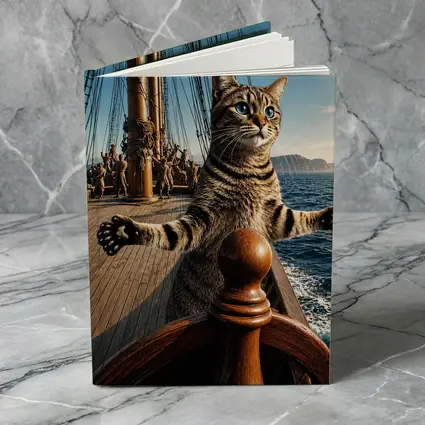 Tabby Cat Steering Ship On Ocean