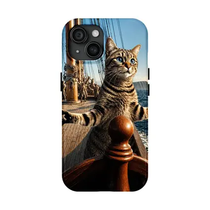 Tabby Cat Steering Ship On Ocean