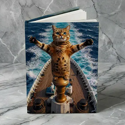 Bengal Cat Standing on Ship Bow Ocean