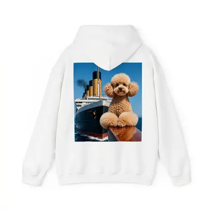 Poodle Dog Posing on Titanic Ship Bow