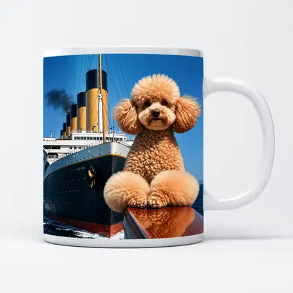 Poodle Dog Posing on Titanic Ship Bow