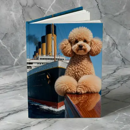 Poodle Dog Posing on Titanic Ship Bow