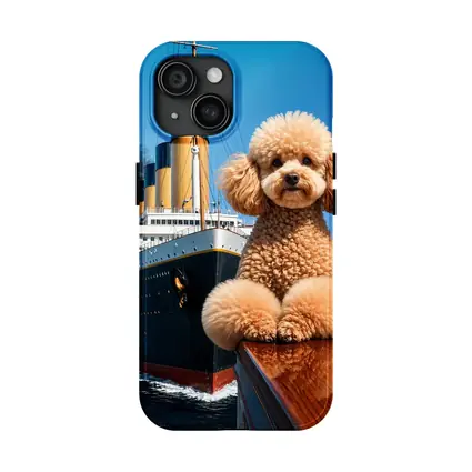 Poodle Dog Posing on Titanic Ship Bow