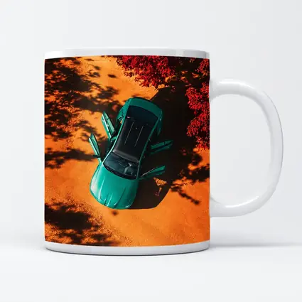 Green BMW M3 Aerial View Red Trees