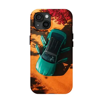 Green BMW M3 Aerial View Red Trees