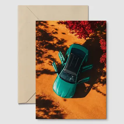 Green BMW M3 Aerial View Red Trees