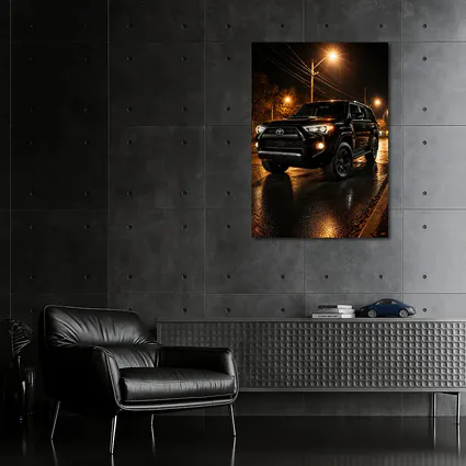 Toyota 4Runner Black SUV Rainy Night Street