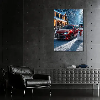 Toyota Avalon Red Sedan Winter Snow Scene