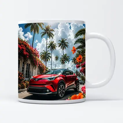 Toyota C-HR Red SUV Tropical Palm Setting