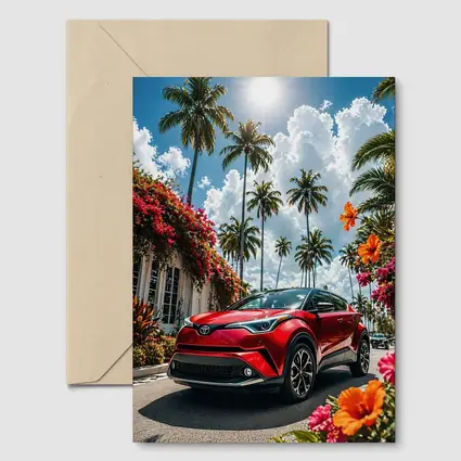 Toyota C-HR Red SUV Tropical Palm Setting