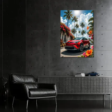 Toyota C-HR Red SUV Tropical Palm Setting
