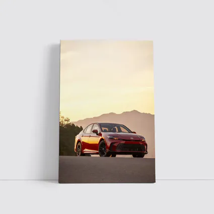 Toyota Camry Red Sunset Mountain Road
